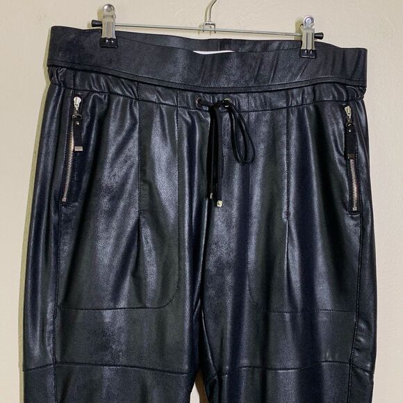Raffaello Rossi Vegan Faux Leather Candy Pants 40 US 10 Black Jogger Track - Picture 4 of 7